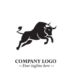 Bull Logo Symbol Black on White Background in Bold Powerful Minimalist Vector Design for Branding