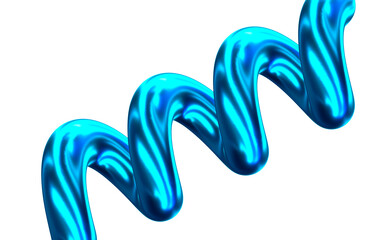 3D Shiny blue metallic spiral ribbon, glossy twisted coil with reflective surface, abstract fluid shape evoking energy and motion