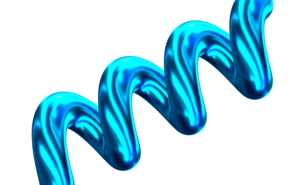 3D Shiny blue metallic spiral ribbon, glossy twisted coil with reflective surface, abstract fluid shape evoking energy and motion