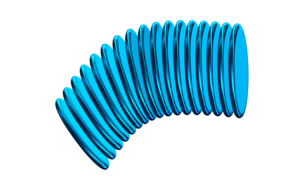 3D Shiny blue curved metallic spring segment, abstract glossy metal coil figure expressing motion and energy