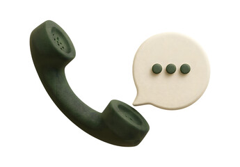 A vintage green telephone handset floats next to a speech bubble with an ellipsis symbolizing an ongoing chat or call