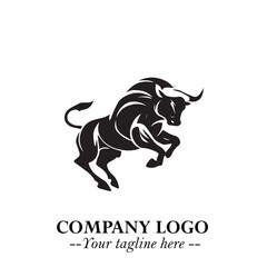 Bull Logo Symbol Black on White Background in Bold Powerful Minimalist Vector Design for Branding