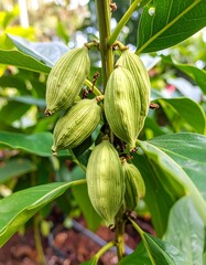 Green pods on a plant