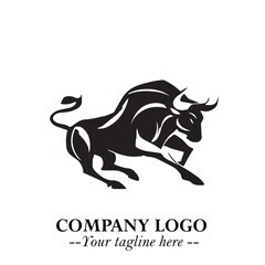 Bull Logo Symbol Black on White Background in Bold Powerful Minimalist Vector Design for Branding