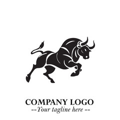 Bull Logo Symbol Black on White Background in Bold Powerful Minimalist Vector Design for Branding