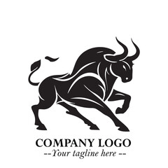 Bull Logo Symbol Black on White Background in Bold Powerful Minimalist Vector Design for Branding
