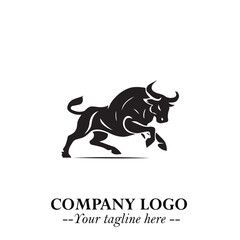 Bull Logo Symbol Black on White Background in Bold Powerful Minimalist Vector Design for Branding