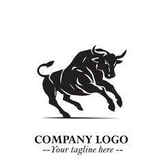 Bull Logo Symbol Black on White Background in Bold Powerful Minimalist Vector Design for Branding