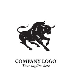 Bull Logo Symbol Black on White Background in Bold Powerful Minimalist Vector Design for Branding