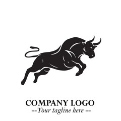 Obraz premium Bull Logo Symbol Black on White Background in Bold Powerful Minimalist Vector Design for Branding