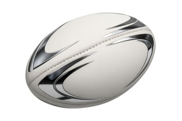 White rugby ball showing silver design on transparent background