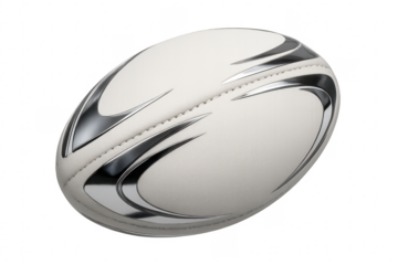 White rugby ball showing silver design on transparent background