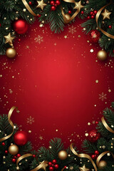 luxury gold and red christmas background with christmas tree and balls