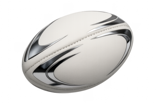 White rugby ball showing silver design on transparent background - Powered by Adobe