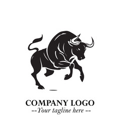 Obraz premium Bull Logo Symbol Black on White Background in Bold Powerful Minimalist Vector Design for Branding