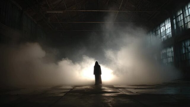 spooky creature walk in dark warehouse animation