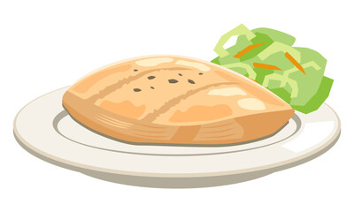 Grilled chicken breast steak vector illustration served with fresh green salad, perfect for healthy food design, restaurant menus, or diet concepts.