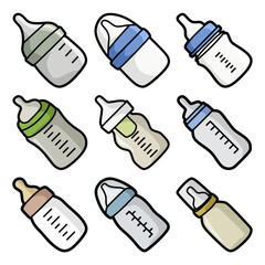 cute colorful baby milk bottles cartoon illustration
