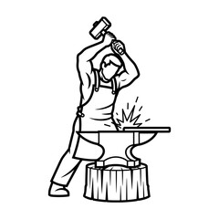 Blacksmith at Work - Forging Metal with Hammer and Anvil.