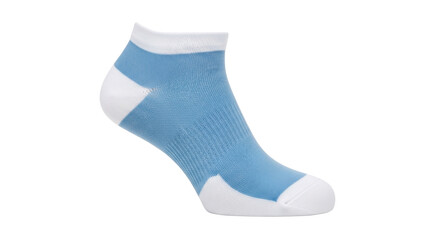Isolated light-blue short sock with white heel, toes, and cuff, athletic cotton blend socks