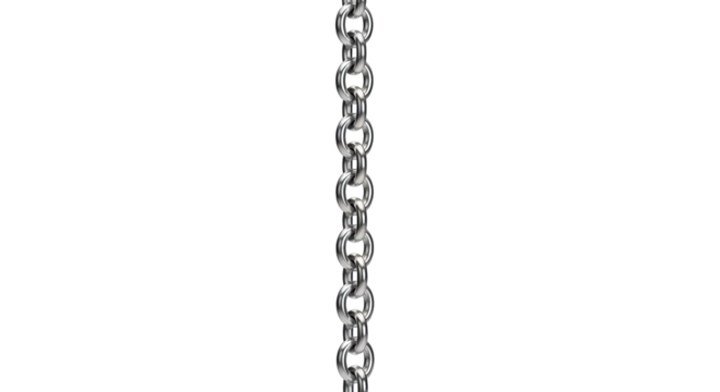 Isolated silver chain jewelry close up. Hanging metal links, industrial, strength concept