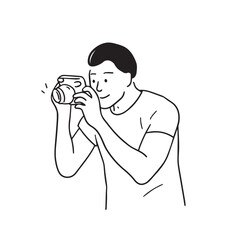 Illustration of a man taking a photo with a Polaroid camera &mdash; travel and photography vector