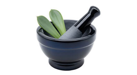 Isolated herb grinder tool with leaves for crushing spices and preparing medicine, front view