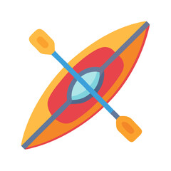Vector art of a vibrant, stylized illustration of a yellow and red kayak with a blue paddle, isolated on a, representing water sports and outdoor adventure