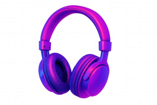 Purple neon modern headphones with glowing lights, listening to music and enjoying audio entertainment