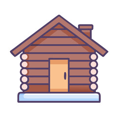 Vector art of a simple, stylized illustration of a wooden log cabin with a chimney and a door, isolated on a