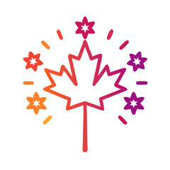 Fototapeta premium Vector art of canadian maple leaf with colorful fireworks and stars, symbolizing celebration and national pride, isolated on a