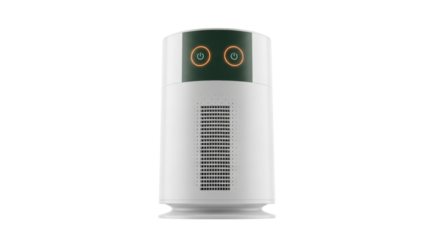Isolated portable air purifier with green and orange accents offers clean atmosphere indoors