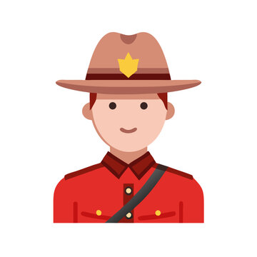 Illustration of a canadian mountie, a member of the royal canadian mounted police, wearing the iconic red serge uniform and stetson hat