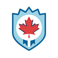 Vector art of canadian maple leaf emblem inside a shield with a blue outline