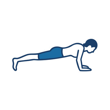 Vector art of a person performing a plank exercise, a common bodyweight exercise that strengthens the core, arms, and legs