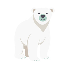 Vector art of cute cartoon polar bear wearing a red scarf, sitting and looking forward