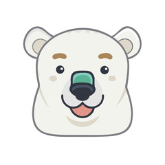 Vector art of cute cartoon polar bear face, smiling with a green nose and pink tongue