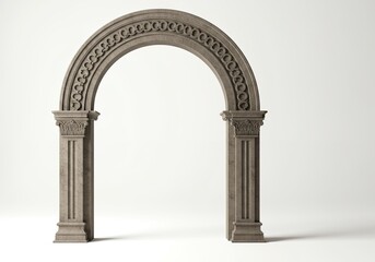 Elegant stone archway with intricate carvings against a pristine white backdrop scene