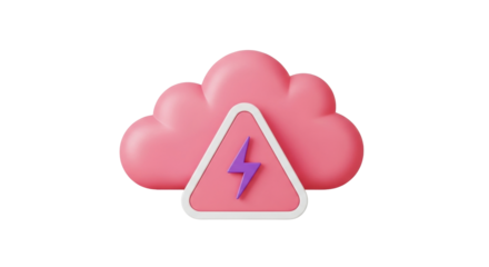 Isolated Cloud-computing problem 3D illustration, warning sign, network disruption, error