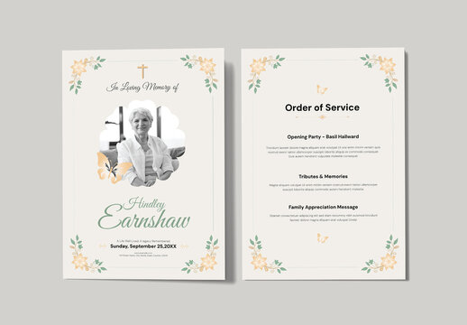 Minimalist Funeral Memorial Program Layout with Illustration