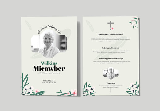 Funeral Memorial Order of Service Program Template