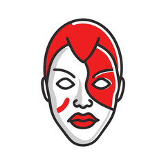 Vector art of stylized illustration of a human face wearing a dramatic red and white mask