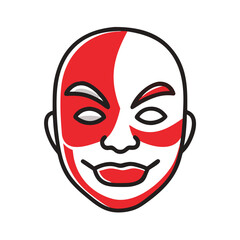 Vector art of stylized illustration of a face with red and white tribal markings, representing cultural identity and artistic expression, isolated on a