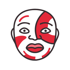 Vector art of stylized illustration of a face with red and white tribal markings, representing cultural identity and artistic expression, isolated on a
