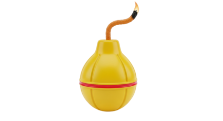 Isolated antique-style toy bomb with burning fuse, yellow and red color, for decoration or play