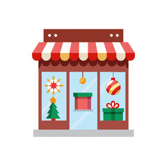 christmas shop window decorations on white background