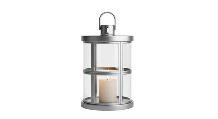 Isolated lantern with a burning candle inside for atmospheric home lighting accent piece