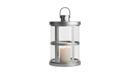 Isolated lantern with a burning candle inside for atmospheric home lighting accent piece