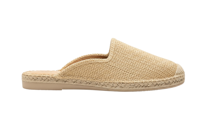 Isolated woven textured espadrille mule slip-on summer shoe for beach, walking, travel, vacation