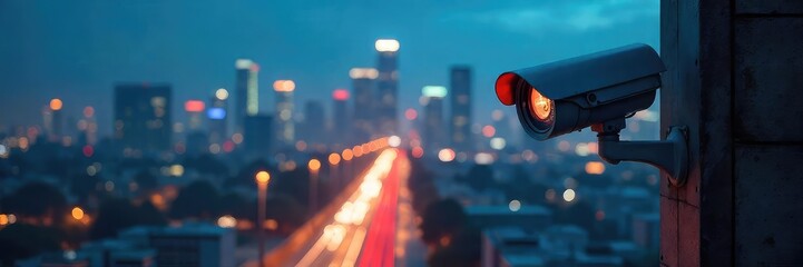 A diverse range of security cameras monitor a city skyline at night, ensuring safety and surveillance  The image showcases advanced technology and urban protection ,  towers,  cctv